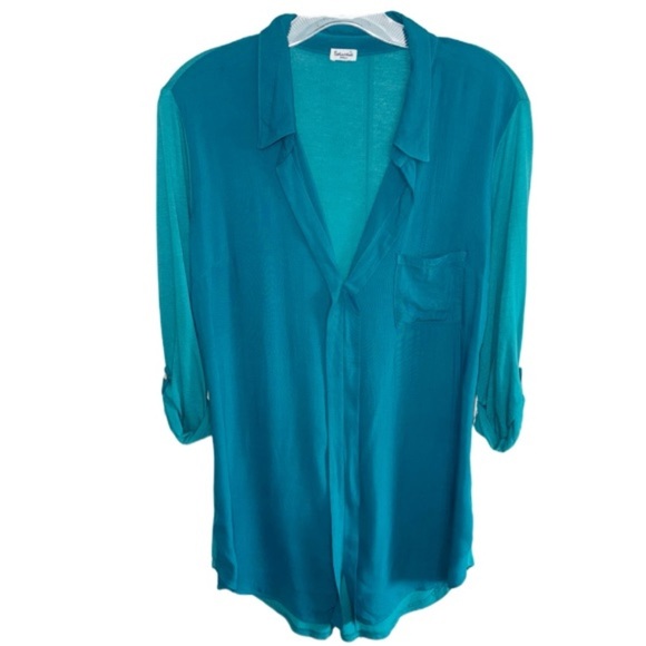 Splendid Teal Mixed Media Shirt Sz Small - Picture 2 of 10